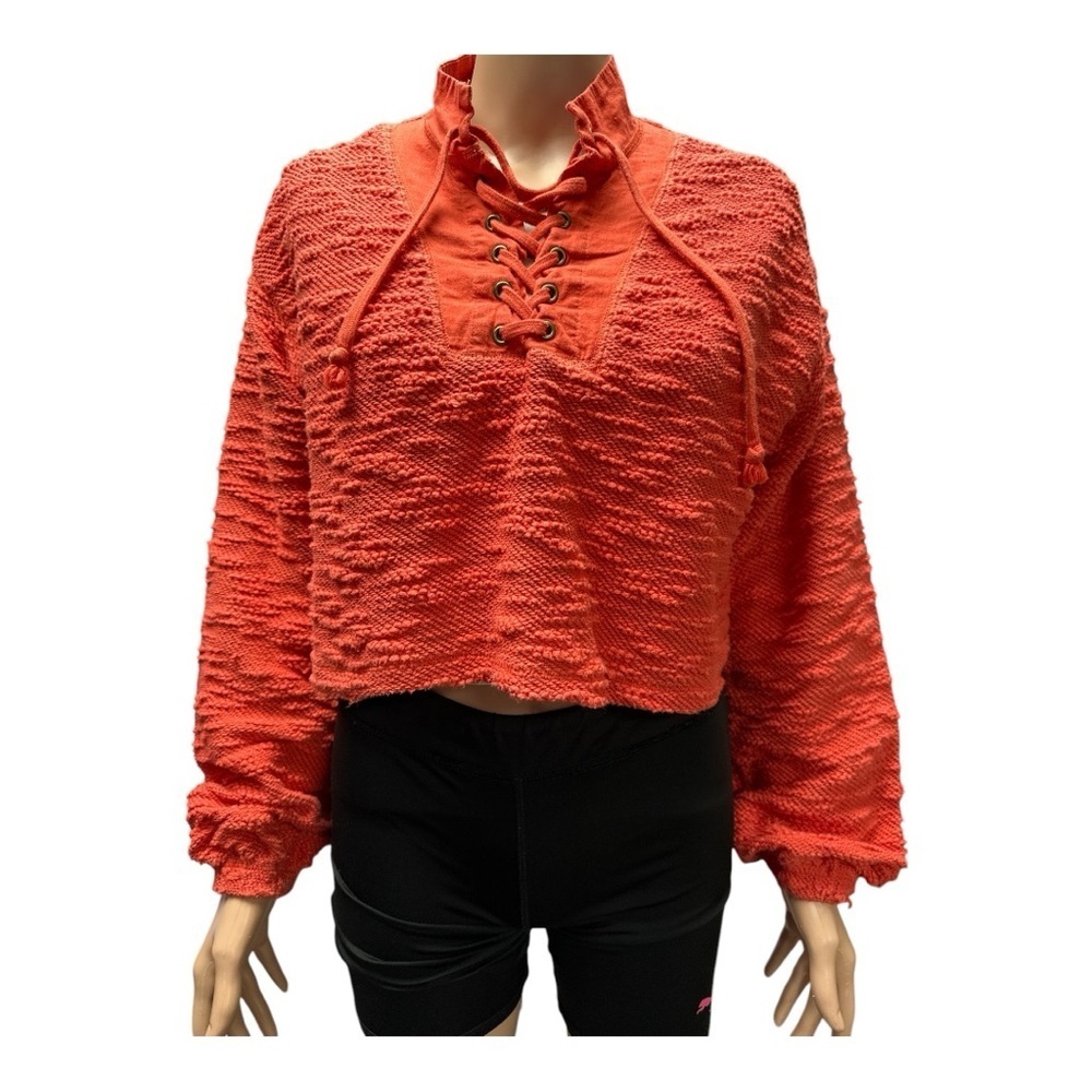Urban Outfitters- EC - Textured Lace-Up Cropped Sweater Size XS